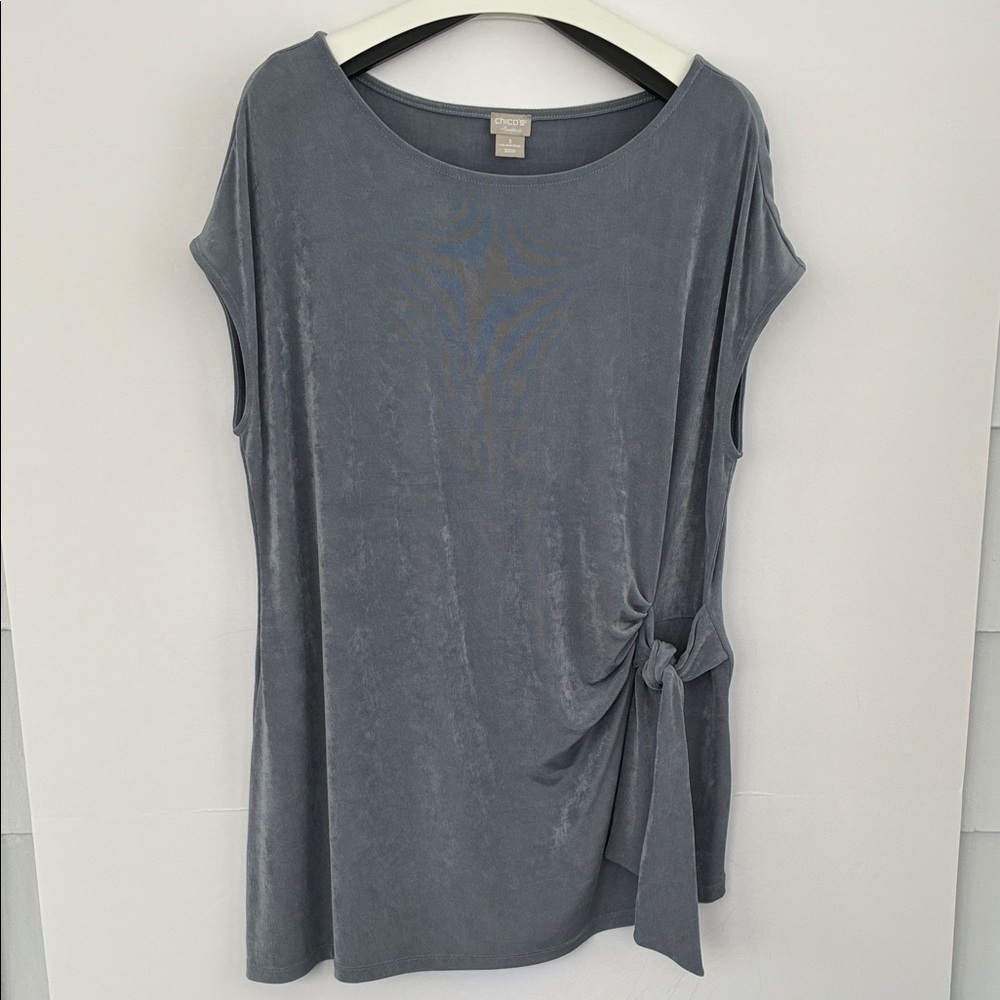 Chico's Travelers Slate Gray Blouse with Side Tie